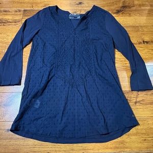 Eddie Bauer Outdoor - 3/4 Long Sleeve Navy Blue Embroidered Top - Size M
